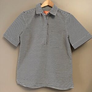 Joe Fresh | Boxy Polo in Navy and White Stripe Poplin - sz S